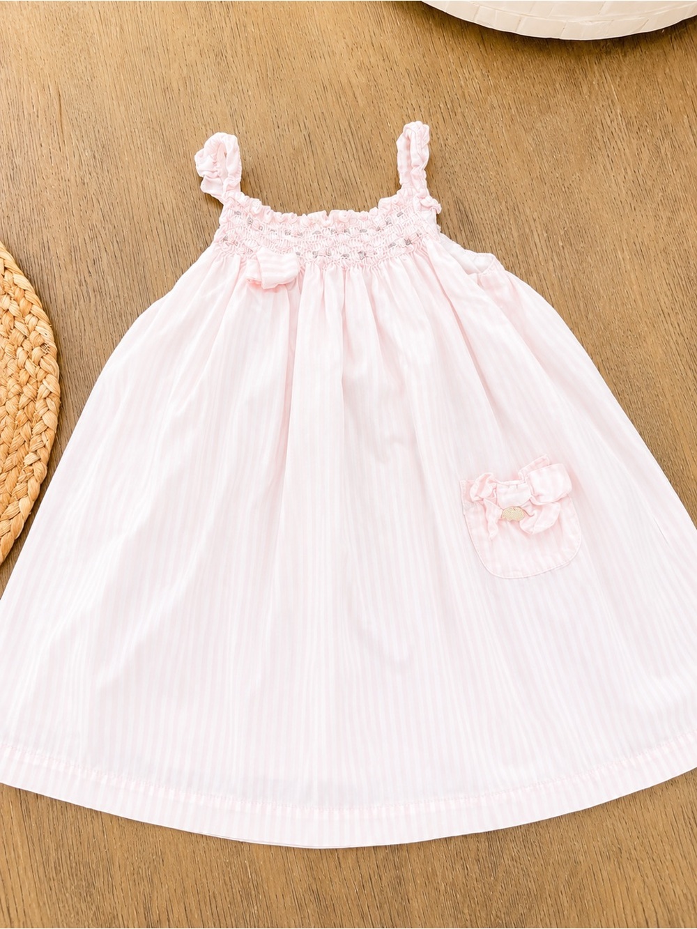 Tartine et chocolate girl dress pink white stripe 2A